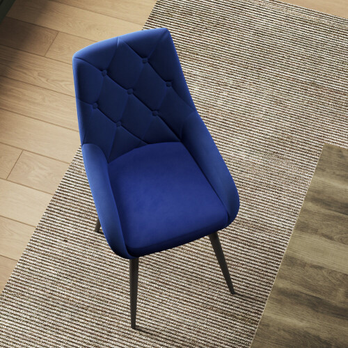 Living And Home (Blue) 2pcs Velvet Metal Legs Button Upholstered Dining Chairs 1
