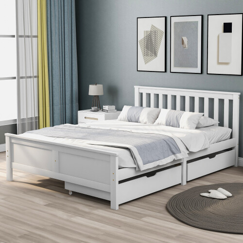 4FT6 Wooden Solid Pine Storage Bed Frame With Drawers 1