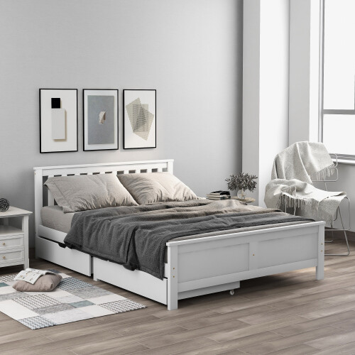 4FT6 Wooden Solid Pine Storage Bed Frame With Drawers 2