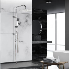 Shower Mixer Chrome Head Bathroom Square Valve Twin Bath Kit Set  Rainfall Head and Hand Held Shower