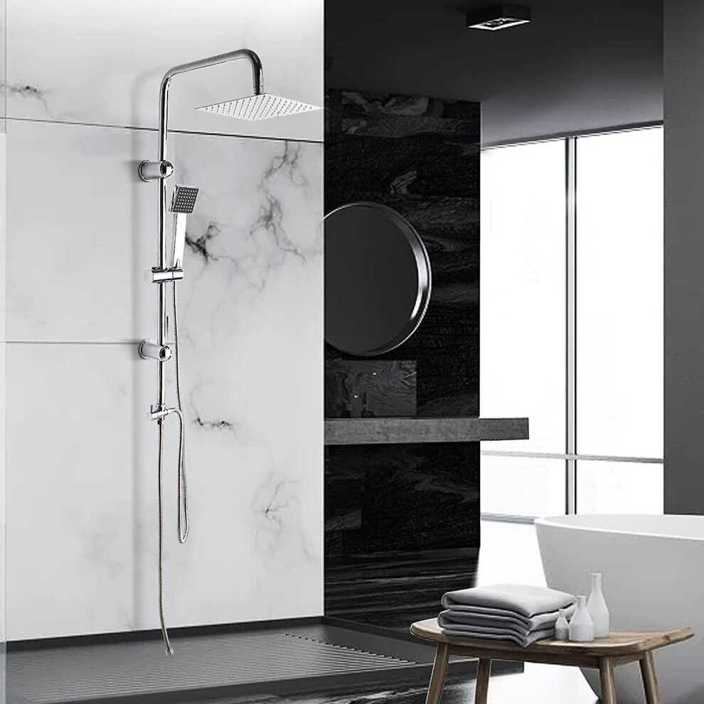 Shower Mixer Chrome Head Bathroom Square Valve Twin Bath Kit Set  Rainfall Head and Hand Held Shower