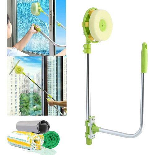 Extendable Window Squeegee with Rotating Head - High-Rise 2-in-1 Window Cleaner, Telescopic 0.6-1.4 m