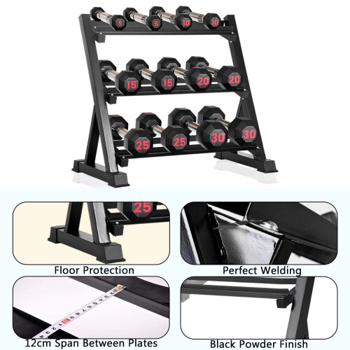 Dumbbell Rack Storage Stand Hex Weight Heavy Duty 3 Tier 2