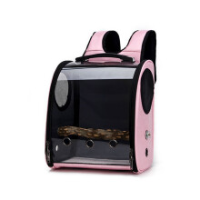 (Pink) Pet Parrot Bird Carrier Travel Backpack Space Capsule Transparent Handbag Bag