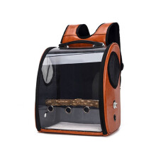 (Brown) Pet Parrot Bird Carrier Travel Backpack Space Capsule Transparent Handbag Bag