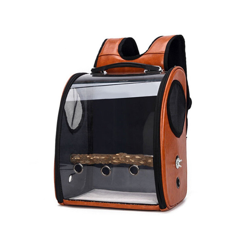 (Brown) Pet Parrot Bird Carrier Travel Backpack Space Capsule Transparent Handbag Bag