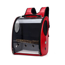 (Red) Pet Parrot Bird Carrier Travel Backpack Space Capsule Transparent Handbag Bag
