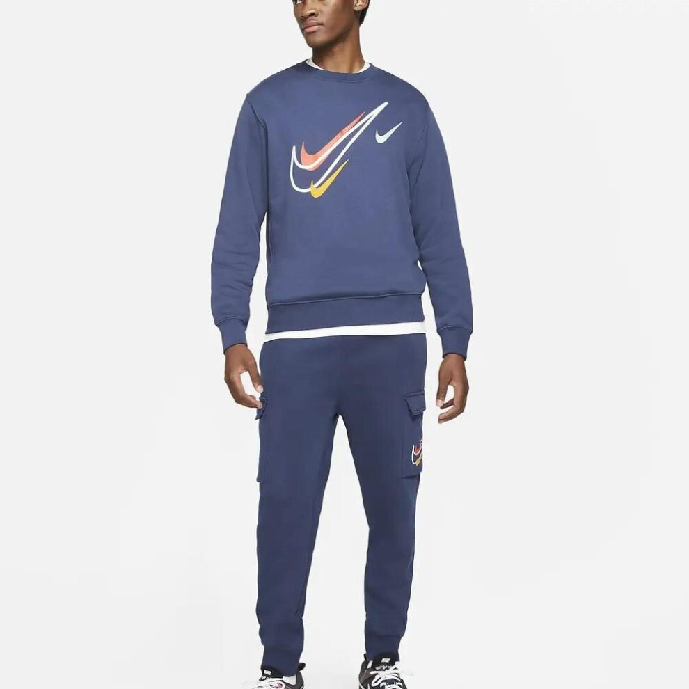 (DQ3943-410 Nike Mnes Crew Neck Tracksuit Navy L) Nike Mens Multi Swoosh Blue Crew Neck Full Tracksuit