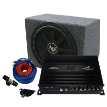 Audiopipemap 12 in. 1000W Single Bass Loaded 12 in. Subwoofer Enclosure Box with Amp Kit