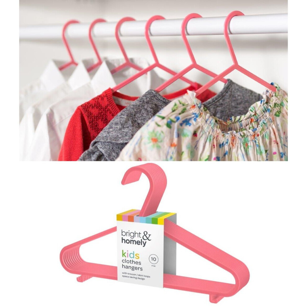 (Pink, 10 Pack) Clone of Children Kids Plastic Clothes Hanger Multi Coloured Baby Coat Skirts Trousers UK