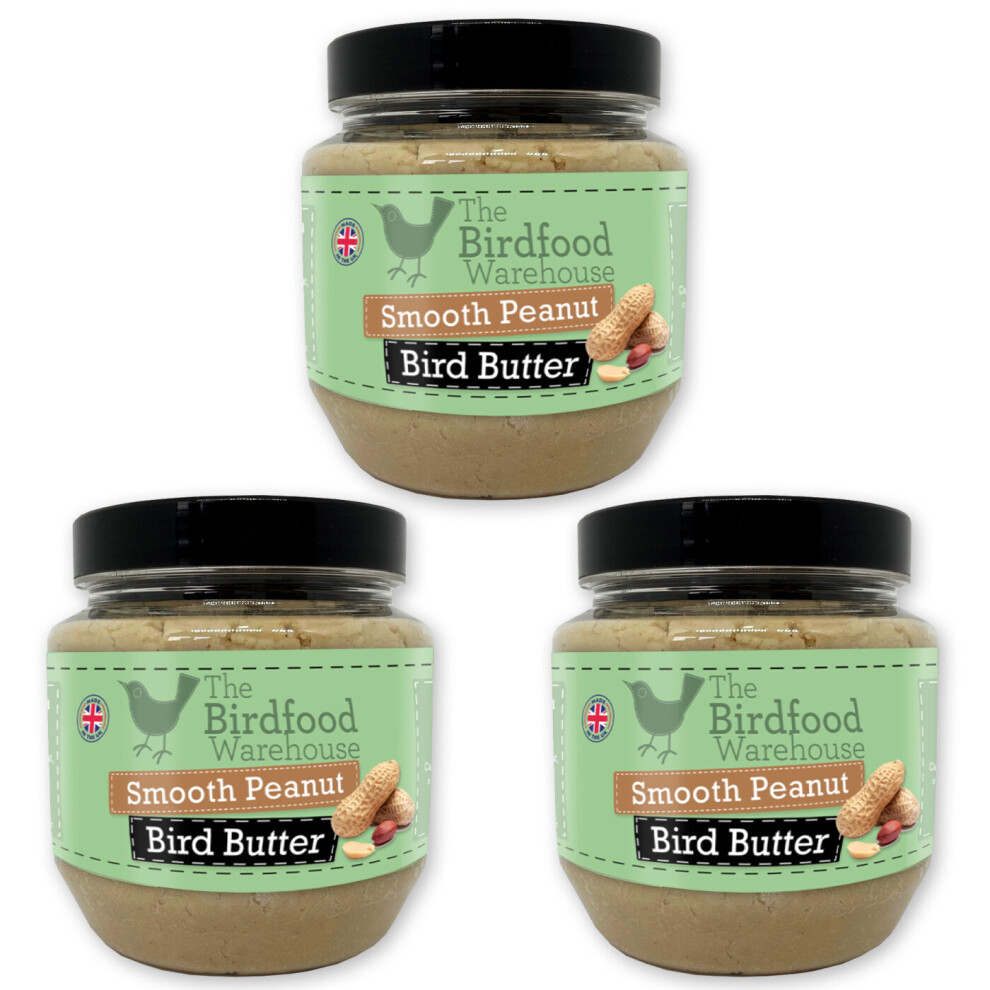 (3 x 375g Jar) Smooth Peanut Butter Suet Bird Butter - Wild Bird Food, Peanut Butter for Birds