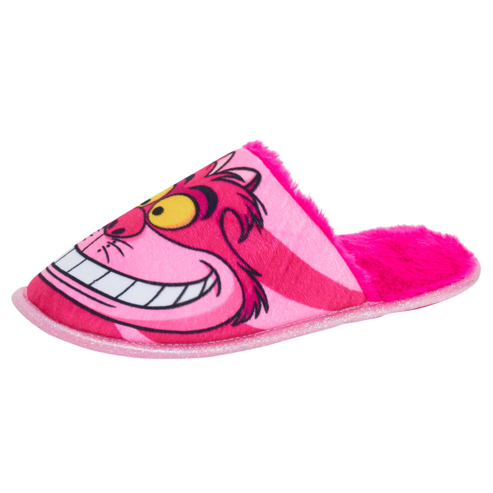 (4 UK) Disney Cheshire Cat Slippers For Women Teens Girls Slip On Mules House Shoes