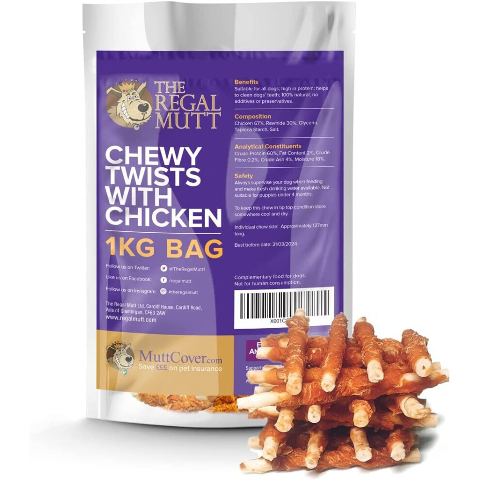 The Regal Mutt - Chewy Twists With Chicken - 1Kg Bag