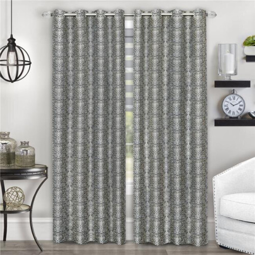 52 x 63 in. Python 8-Grommet Curtain Panel, Black & Silver