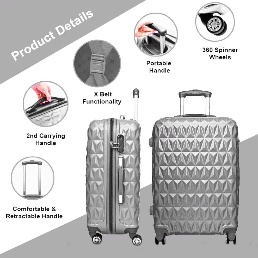 (24'' SILVER) Medium Suitcase Hard Shell Trolley 4 Wheel spinner