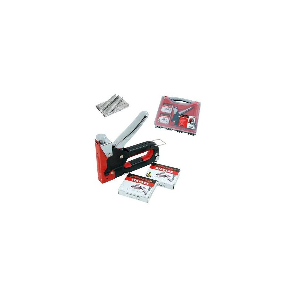 HEAVY DUTY 3 IN 1 UPHOLSTERY STAPLE & NAIL GUN TACKER 1600 STAPLES NAILS IN CASE