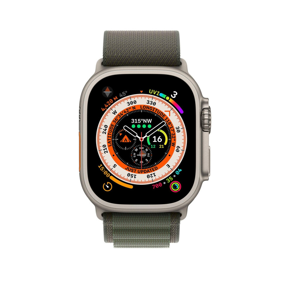 Apple Watch Ultra (GPS + Cellular), 49mm Titanium Case with Green Alpine Loop - Small