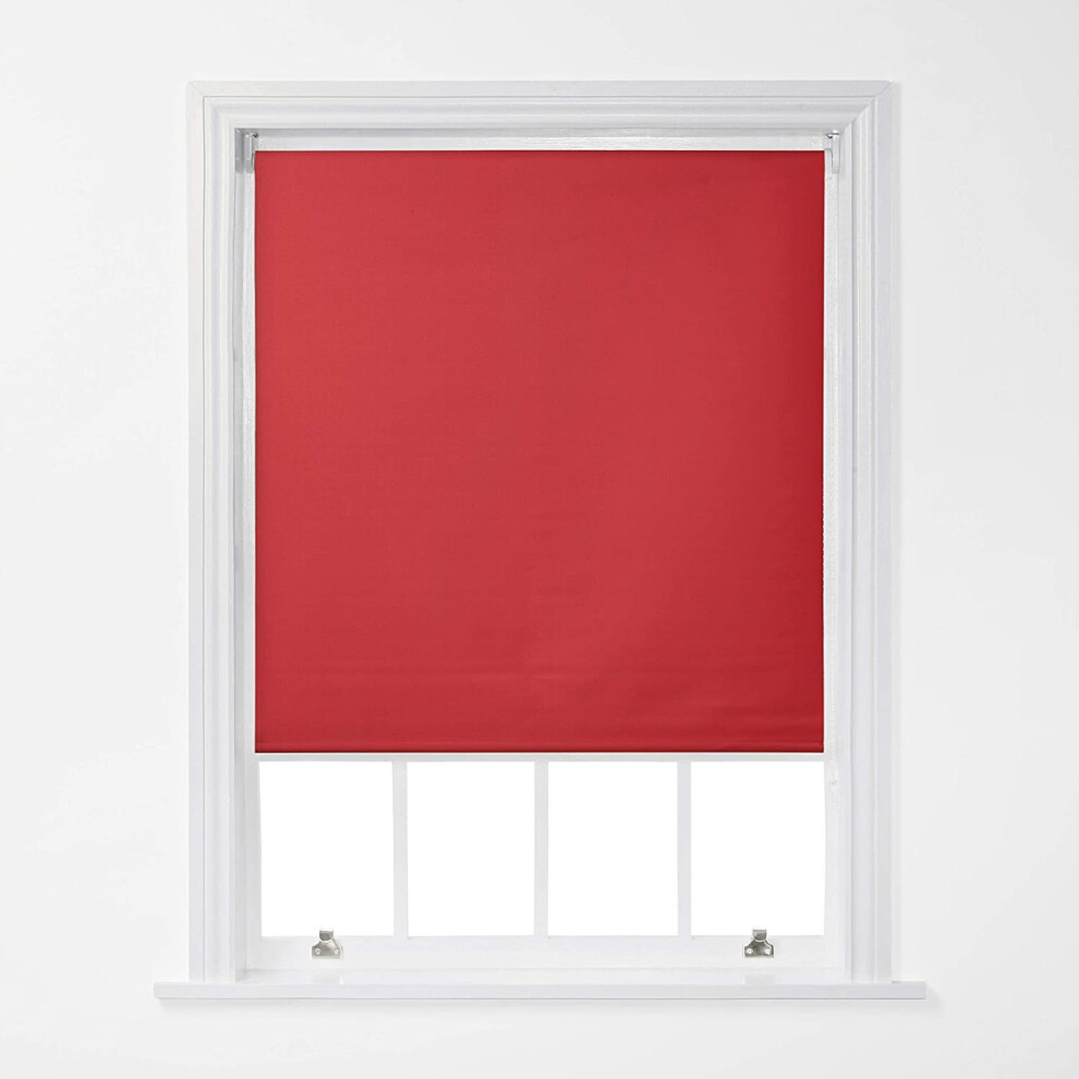 (Red, 150cm x 170cm (59" x 66.9")) A.Unique Home Trimmable Blackout Roller Window Blind in a Variety of Colours and Sizes