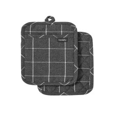 Ladelle Eco Check Set of 2 Pot Holders Charcoal