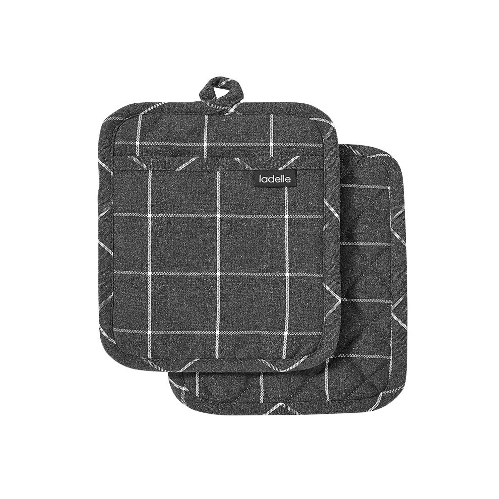 Ladelle Eco Check Set Of 2 Pot Holders Charcoal