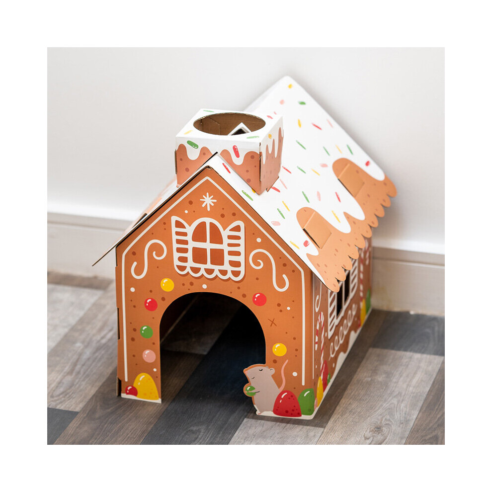 Cardboard Cat Den Playhouse - Christmas Gingerbread House