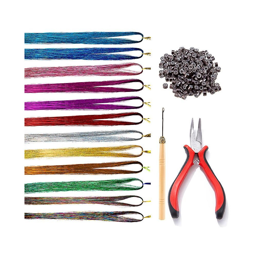 Unisex Not,Specified (94Cm) 12 Colors Tinsel Hair Strands Kit Sparkling Glitter Hair Tool Hair Decoration