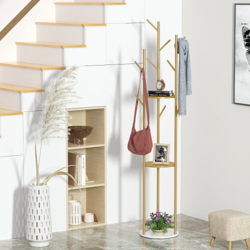 Marble Base Hall Tree Entryway Coat Rack Stand Clothes Hangers 1
