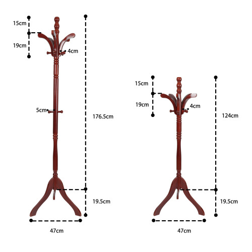 Coat Rack Wooden Hat Tree Adjustable Entryway Stand with 13 Hooks 2