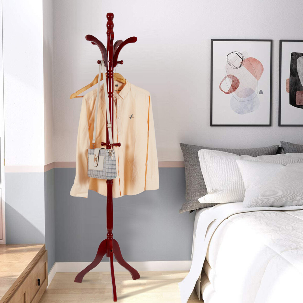 Coat Rack Wooden Hat Tree Adjustable Entryway Stand with 13 Hooks