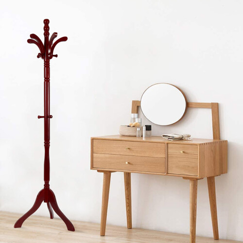 Coat Rack Wooden Hat Tree Adjustable Entryway Stand with 13 Hooks 1