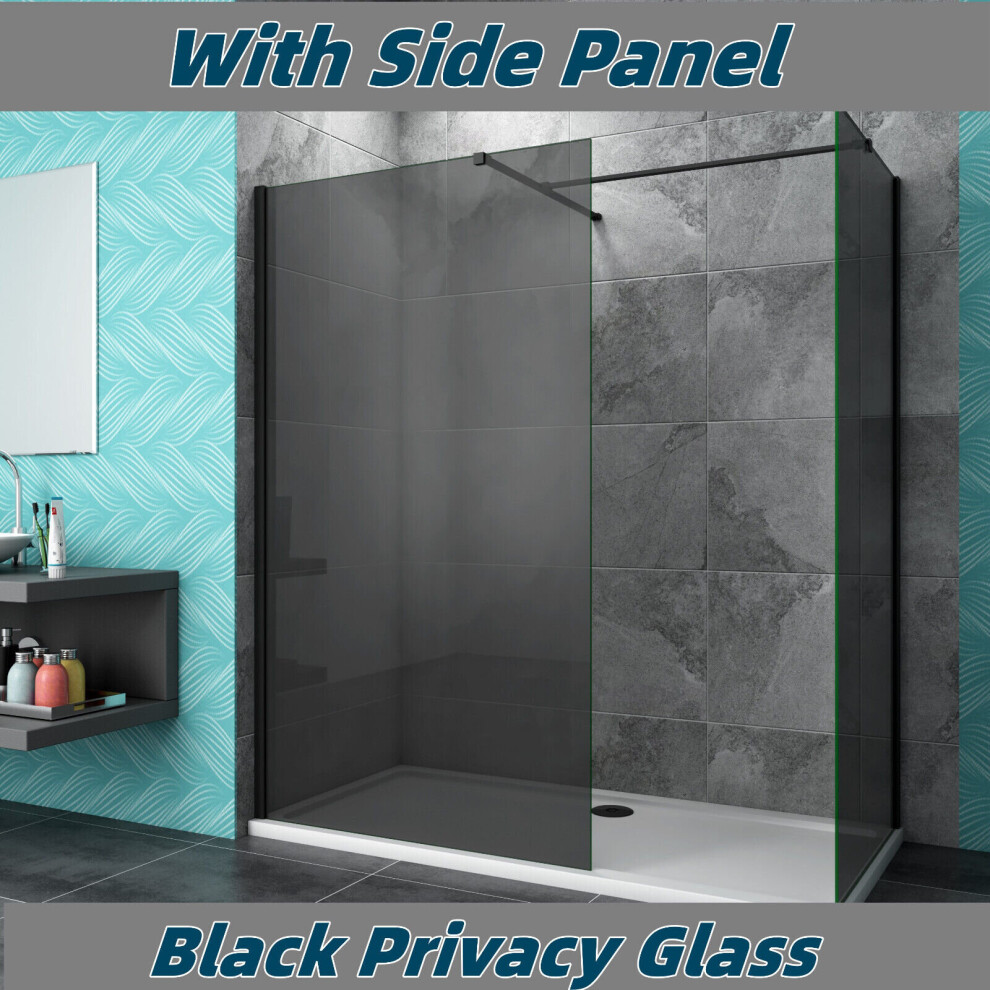 (screen size: 700mm; Side Panel: 700mm) Black Shower Enclosure Screen Walk In Wet Room