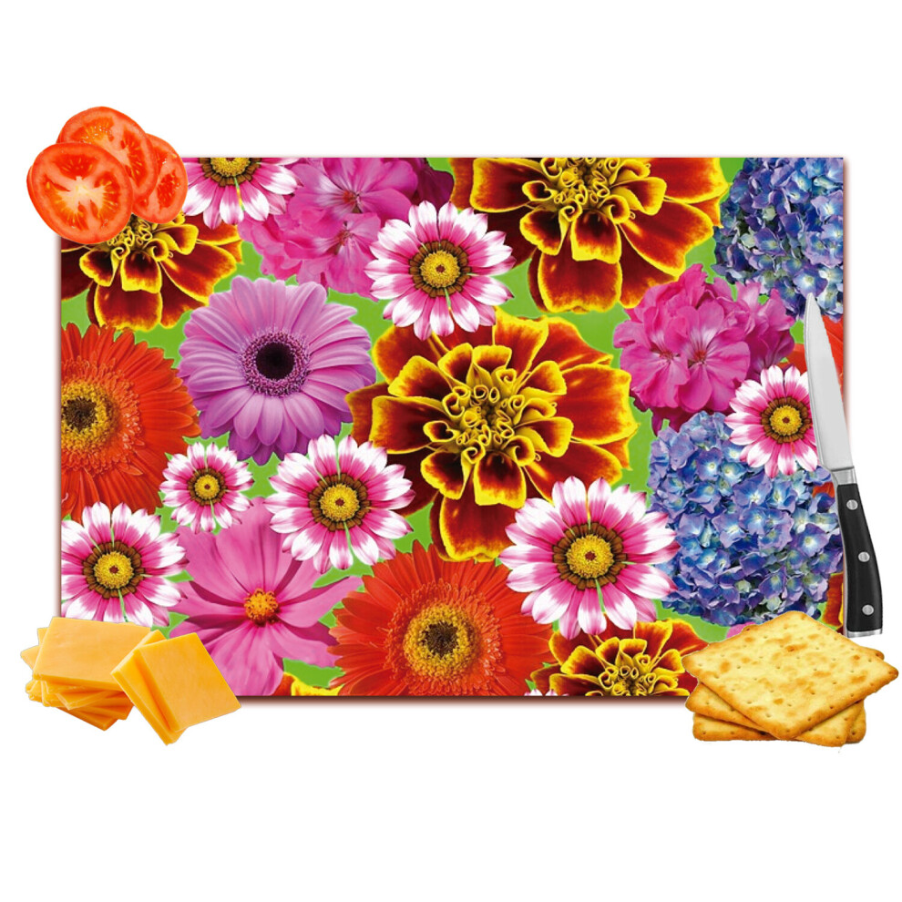 Floral Delight Toughened Glass Heat Resistant Worktop Saver Cutting and Chopping Board Gift