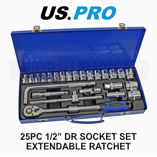 us pro US PRO Tools 25pc 1/2" dr Extendable Ratchet Socket Set 10 - 32mm Sockets 6pt 3951