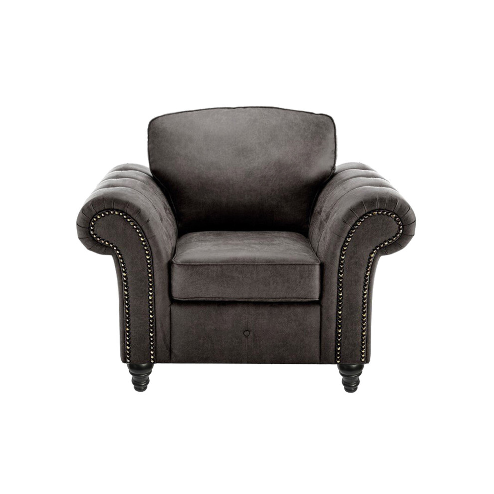 (Charcoal Black) Oakland Suede Leather Arm Chair