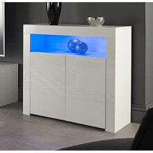MMT Furniture Designs Ltd Modern White Matt Gloss Buffet Sideboard Display Cabinet with LED Lights, Storage Cabinet