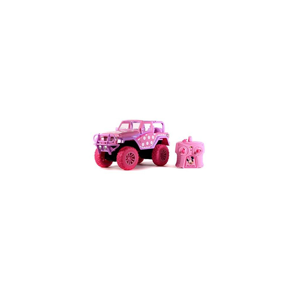 Jada Toys Disney Junior 1:16 Minnie Jeep Wrangler RC Remote Control Truck, 2.4 GHz Pink, Toys for Kids and Adults