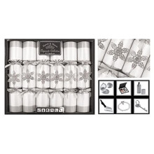 Royle Exquisite Collection Box of 6 Premium Christmas Crackers 13.5" Wide Barrelled - Silver Snowflake Xmas Crackers Xmas Decorations Tablew
