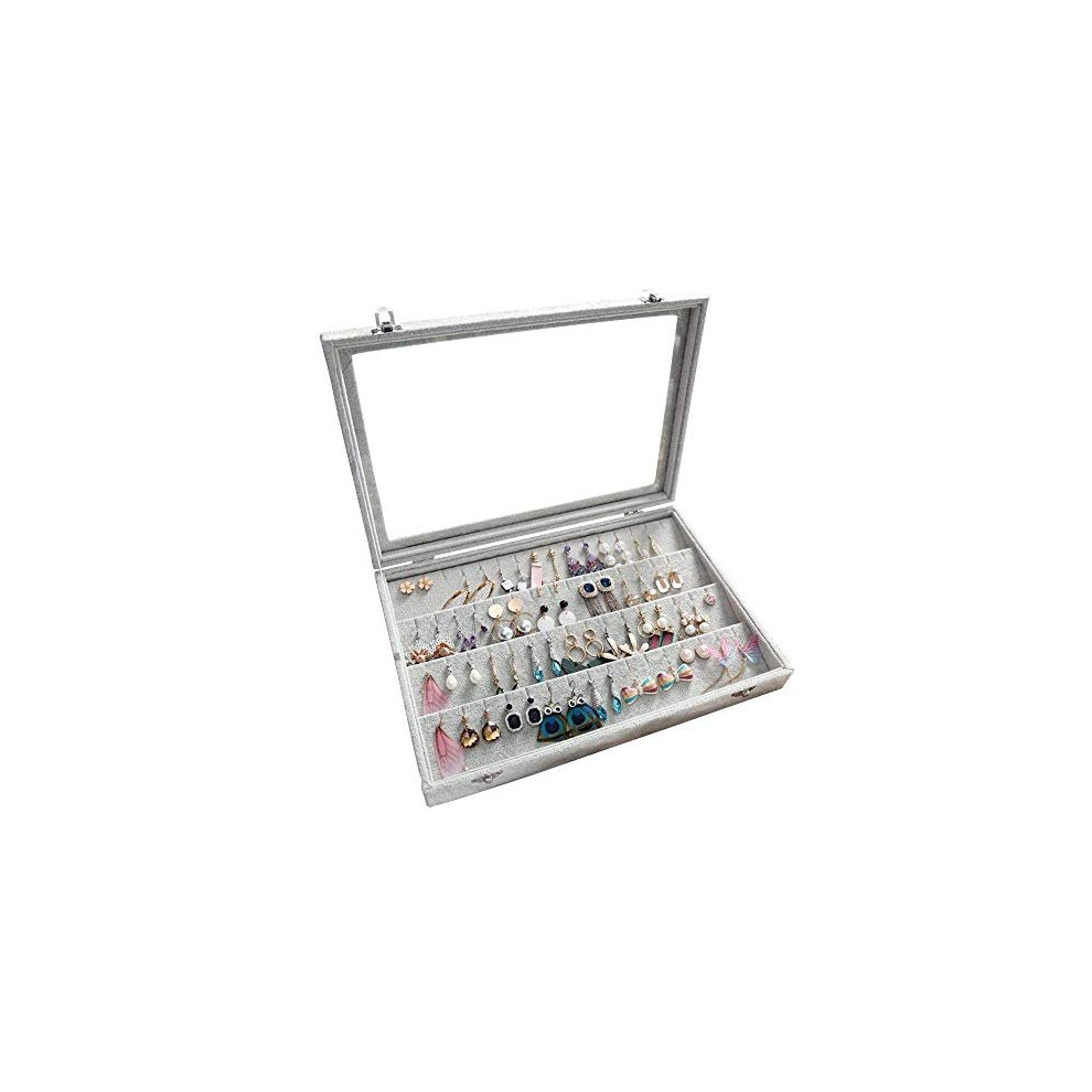 BIENSER Earrings Organiser, Velvet Clear Lid Earring Holder & 40 Pairs Earrings Storage Box, Jewellery Boxes Display Showcase Case Lockable,