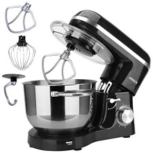 Arebos Stand Mixer 1500 W with 6 L stainless steel mixing bowl, incl. whisk, dough hook, flat beater and splash guard, 6 speed settings and puls