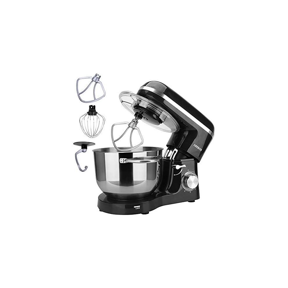 Arebos Stand Mixer 1500 W with 6 L stainless steel mixing bowl, incl. whisk, dough hook, flat beater and splash guard, 6 speed settings and puls