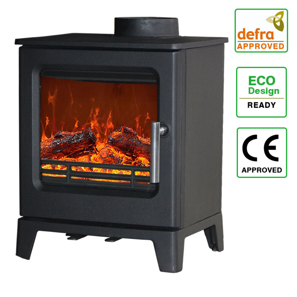 Defra 4.3KW Cast Iron Woodburner Stove Log Wood Burning Modern Fireplace Eco Design