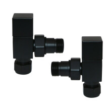 Black Angled Manual Valves 15mm Pair for Bathroom Heated Towel Rail Radiator