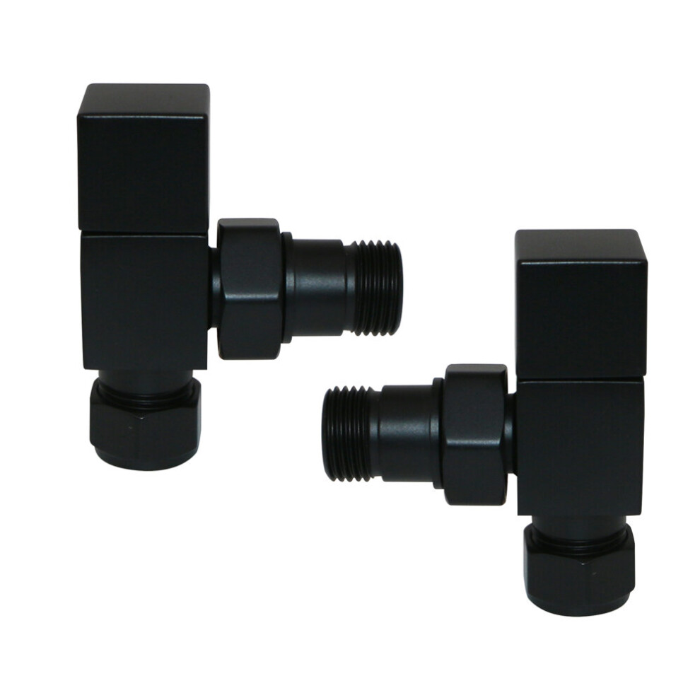 Black Angled Manual Valves 15mm Pair for Bathroom Heated Towel Rail Radiator