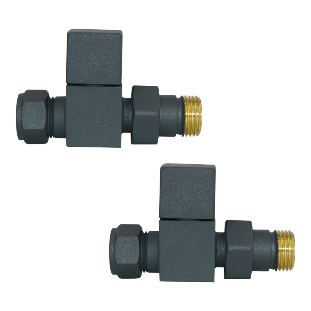 Anthracite Straight Manual Valves 15mm Pair for Bathroom Heated Towel Rail Radiator