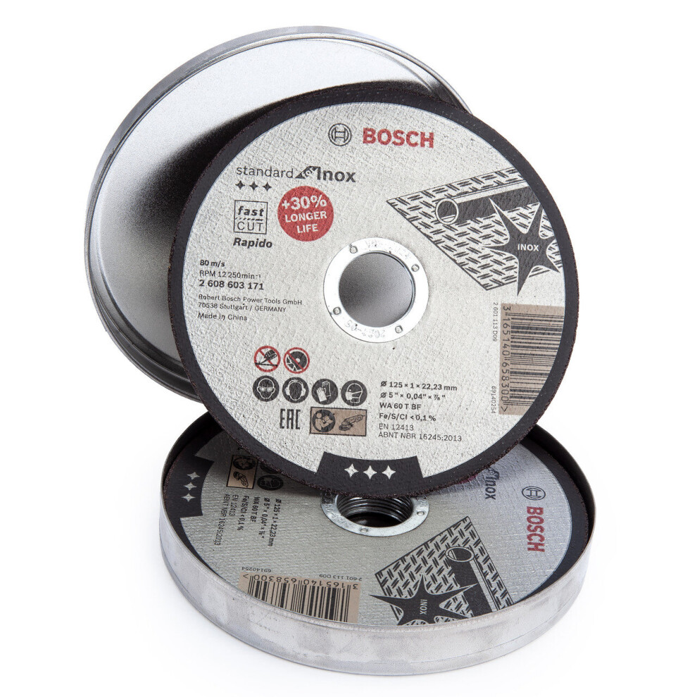 Bosch 2608603255 Standard For Inox Rapido Straight Cutting Discs 125Mm (Box Of 10) 2608603255