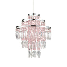Litecraft Glow 30cm Easy Fit Jewelled Lampshade - Pink, Crystal Droplets for Princess Bedroom Lighting (50985463)