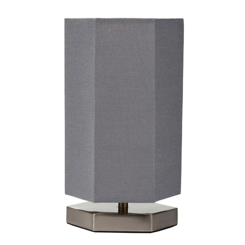 Litecraft Glow Hexagon Table Lamp With Grey Shade - Satin Chrome