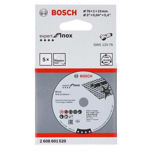 Bosch Caixa com 5 discos de corte BOSCH Expert para Inox - Ø76mm - 2608601520 2