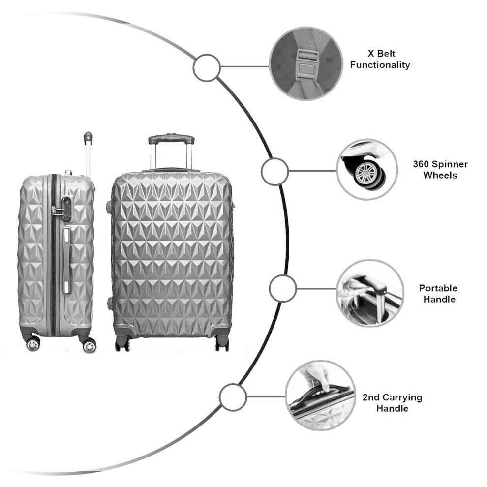 (LARGE 28'' SILVER) Hard Shell Suitcase 4 Spinner Wheels ABS Trolley