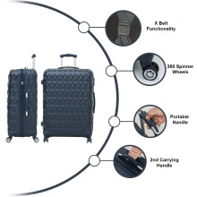 (NAVY) Hard Shell Suitcase 4 Spinner Wheels ABS Trolley